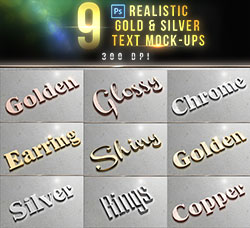 9个极品的3D金属字效(PSD模板/含PS样式文件)：9 3D Realistic Gold & Silver Text Mock-ups